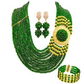 aczuv Crystal Royal Blue Beads Jewelry Set African Necklaces for Women Nigerian Wedding Jewelry Sets (Dark Green)