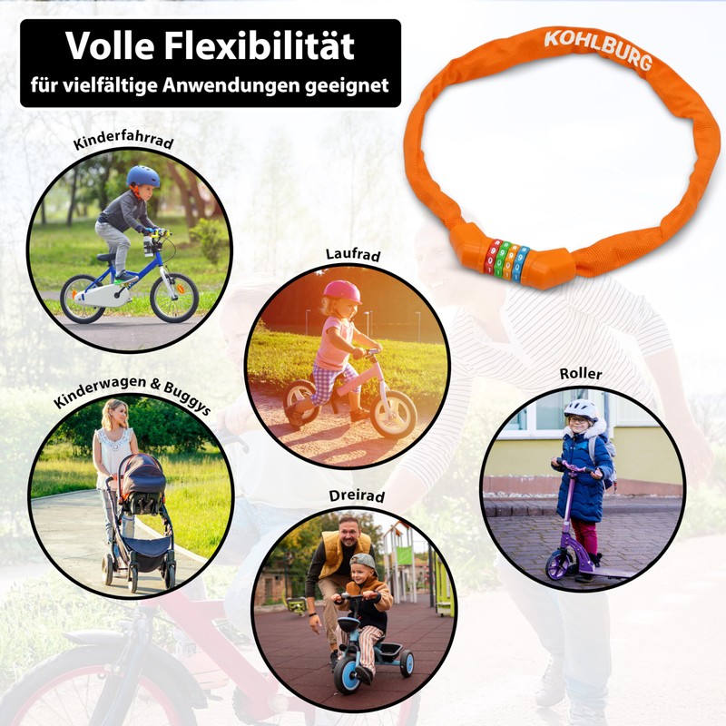 KOHLBURG Children's Bicycle Lock Combination Lock 4 Digits [Without Plasticiser,