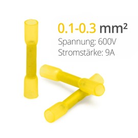 Wirefy Yellow Butt Connectors Cable Connector Waterproof in Set - 3:1 Shrink Rate Crimp Connector - Shockproof Connector Car as Alternative to Solder Connector - 0.125-0.3 mm² - 150 Pieces