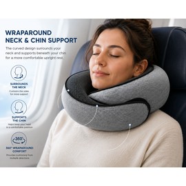 Memory Foam Travel Neck Pillow for Airplane Rest – Signature Snail-Style Wraparound Support for Flights, Commutes & Naps