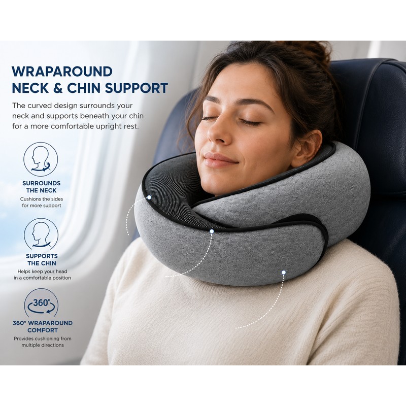 Memory Foam Travel Neck Pillow for Airplane Rest – Signature
