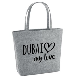 Huuraa Einkaufstasche Dubai my love Geschenk 22 Liter Grey Melange Filz Dubai Accessoire