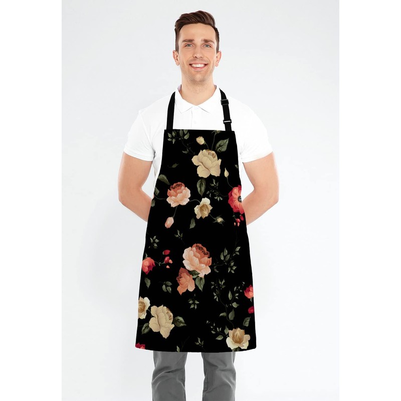 Wasach Watercolor floral pattern with of roses Apron,Adjustable Bib Apron