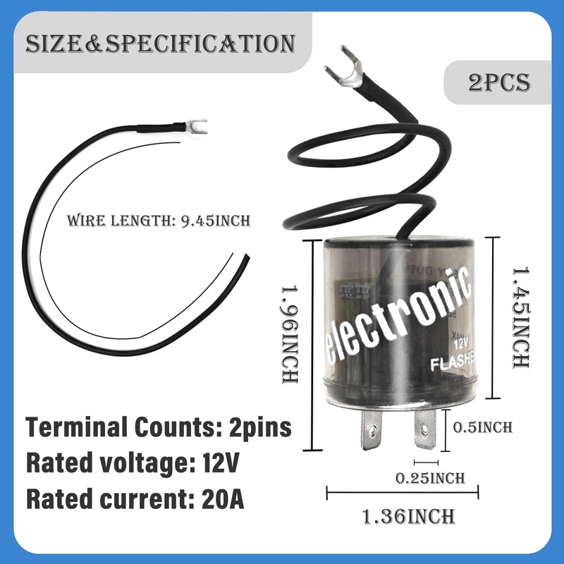 LED Flasher Relay 2 Pin 12V (Set of 2), Turn