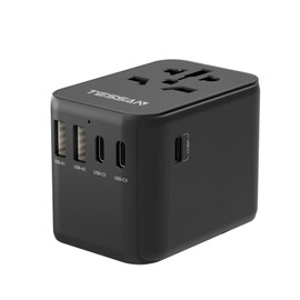 TESSAN Travel Adapter Worldwide, Universal Travel Adapter with 2 USB and 3 USB C, Black International Socket Adapter, Travel Plug Adapter Worldwide for Germany, USA, England, Thailand, Italy