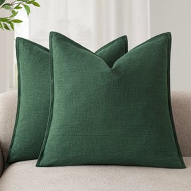 Foindtower Set of 2, Decorative Linen Soild Throw Pillow Covers Soft Accent Euro Cushion Case Farmhouse Neutral Pillowcase for Chair Couch Sofa Bedroom Living Room Home Decor 26 x 26 Inch Pine Green