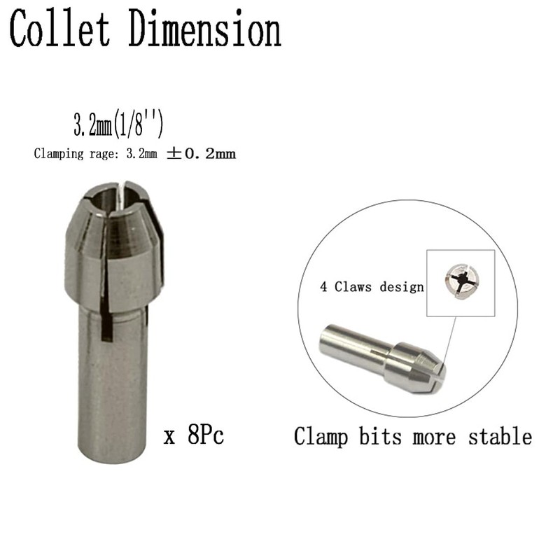 10 Pcs 1/8'' Collet Nut Set - Includes 1/8'' Collet