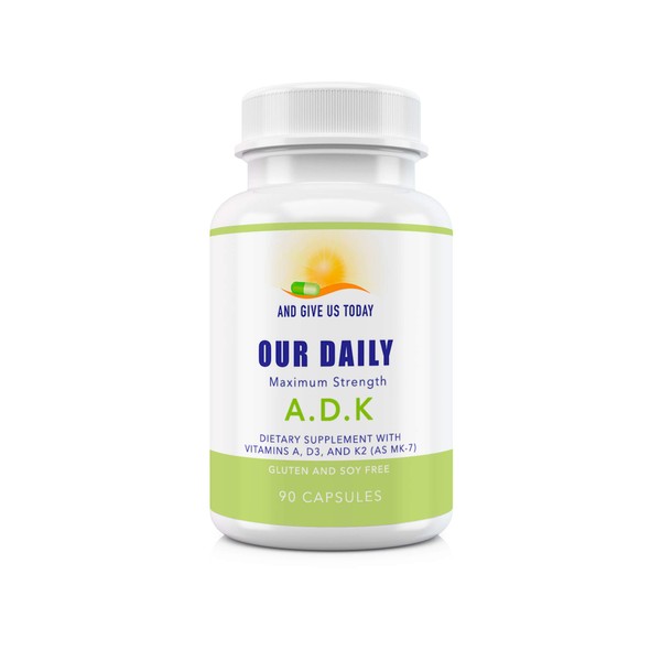 Our Daily Vites ADK Vitamin Supplement - Vitamin A, D3 & K (as MK7) - Bone & Immune System Support - High Potency Vitamins with Non GMO Ingredients - Gluten Free, Soy Free Vegetable Capsules