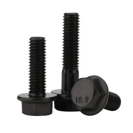 M10 x 30mm Flanged Hex Head Bolts Flange Hexagon Screws, Grade 10.9 Alloy Steel, Black Oxide, Full Thread, 10 PCS
