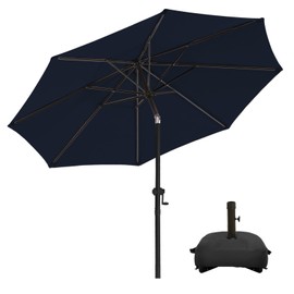wikiwiki 10FT Patio Umbrellas with Base Included, Outdoor Umbrella with Sandbag Base, Fade-Resistant, Waterproof Polyester DTY Umbrellas with 8 Sturdy Ribs for Garden, Lawn, Deck, Backyard and Pool,Navy Blue