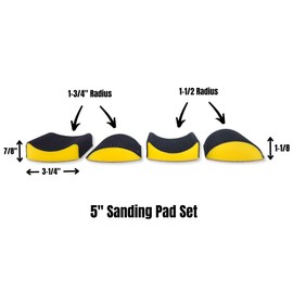 5 Piece Set Contoured Profile Hand Sanding Blocks for 5” Discs with Convex & Concave Shapes for Sanding Moldings, Woodworking, Auto Body, Painting and Crafts