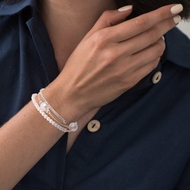 Pearl Bracelet for Women Pearl Crystal Beads Bracelet Stake Beaded Stretch Strand Bracelets for Bridesmaid Bridal Party Wedding Jewelry