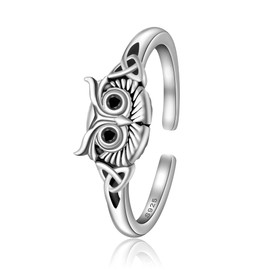 CHIC & ARTSY Night Owl Ring, 925 Sterling Silver Owl Thumb Rings Open Owl Band Ring Celtic Knot Night Owl Ring Open Cuff Adjustable Ring for Women, Sterling Silver, No Gemstone