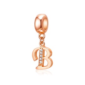 ABUN Rose Gold Letter Charms 925 Sterling Silver Initial A-Z Alphabet Beads Charm with CZ fit European Bracelet Gifts for Christmas Mothers Days (B)