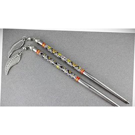 Perfect Hairstyle with Our Hair Accessories - Brown Yellow Set 2 Dangle Leaf Floral Flower Hair Chop Sticks Picks Pins 6 1/8" Fashionable Hair Accessory Hair Jewelry Accessories for Lady Women