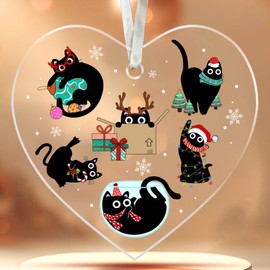 Cat Christmas Tree Ornaments - Black Cat Christmas, Kitten Ornaments for Christmas Tree - Black Cat Christmas Ornament - Xmas Cat Gifts for Cat Lovers - Acrylic Christmas Black Cat Ornament 2024