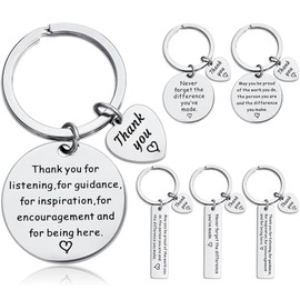 6Pcs Thank You Gift Keychain, Appreciation Gifts Keychains, Make a Difference Keychain Going Away gifts for Employee Coworker Nurse Teacher Women Men Worker (Silver)
