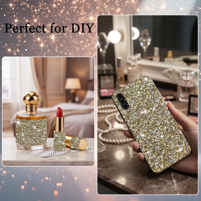 9.4×7.9 Inch Self Adhesive Rhinestones Sheets, Champagne Gold AB