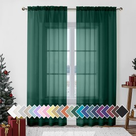 Aiyufeng Hunter Green Sheer Curtain Drapes 84 Inch Length 2 Panels for Living Room, Light Filtering Voile Green Drapes for Bedroom, Patio, Sliding Door, Each 40" W x 84" L