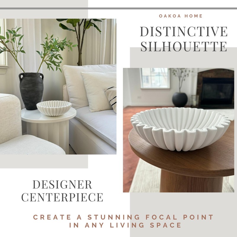 OAKOA Concrete Decorative Bowl - White Large Decorative Bowls for