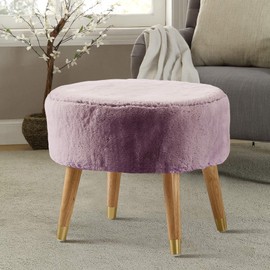 Home Soft Things Purple Heavy Faux Fur Oval Ottoman, 22'' x 18'' x 18'', Wood Rose, Super Soft Fuzzy Round Makeup Ottoman Bedroom Foot Rest Stool for Living Room Entryway Chair Home Decor