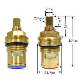 WJMY Tap Valve Top 1/2 Inch Ceramic Top Valve Top Fittings 20 Teeth Tap Cartridge Brass Disc Tap Replacement Parts Valve 2 Pieces for Bathroom Kitchen (1 Pair Hot & Cold)