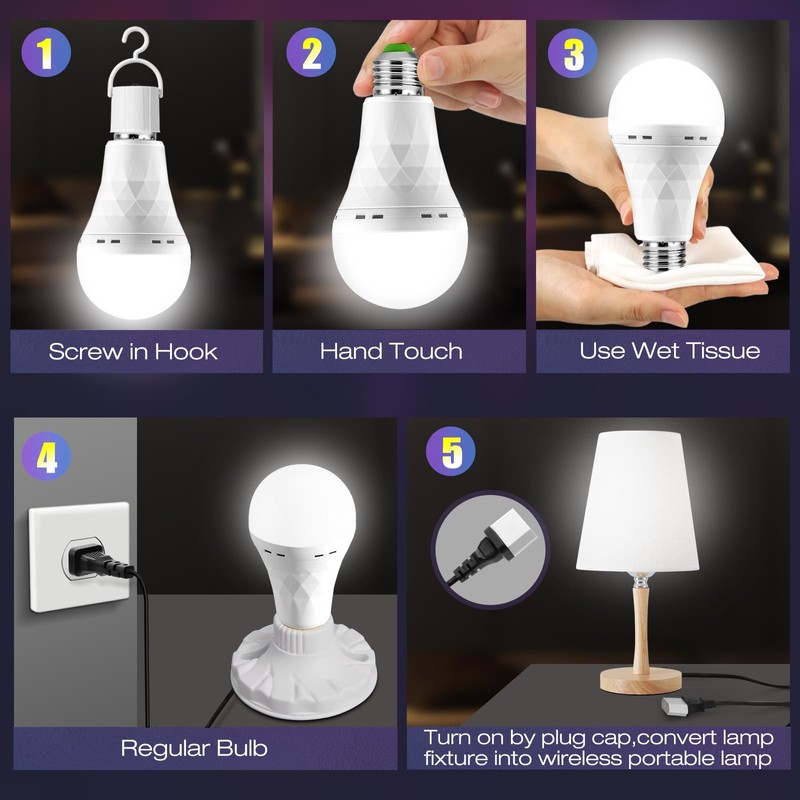LHZHENG Emergency-Rechargeable-Light-Bulb, Stay Lights Up When Power Failure, 1500mAh 12W