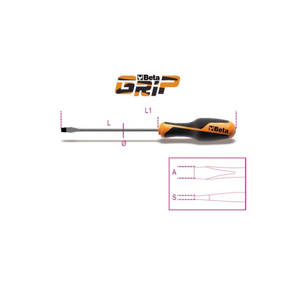 Beta 12609009 Model 1260 3X75K Screwdriver for Slotted Head Screws, Blister Packed, 3mm x 75mm