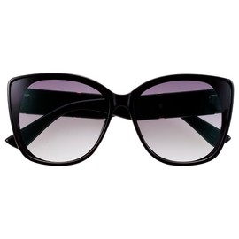 meigan 7395-01 Women's Boston Cat Eye UV400 UV Protection, Stylish, Graduated Lens, Durable, Hard Coated, Deca Sunglasses, Small Face Effect, Black/Smoke Half