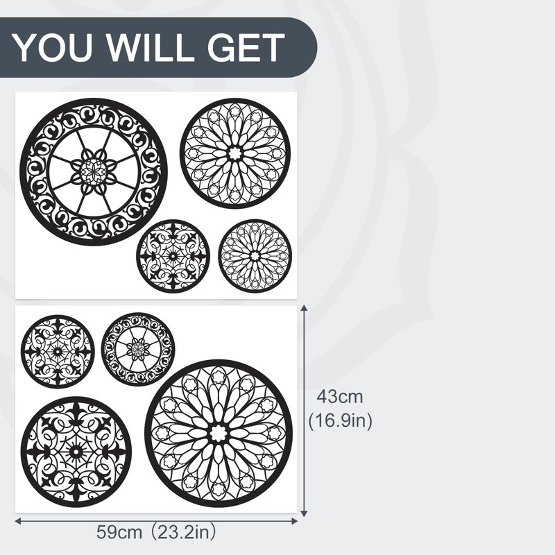 Black Mandala Window Stickers Decals Rustic Circle Flower Pattern Wall