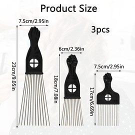 3PCS Afro Hair Comb Black Metal Afro Comb Afro Pick Comb Hair Styling Comb for Men Women Detangling Home Salon Hair Styling Supplies