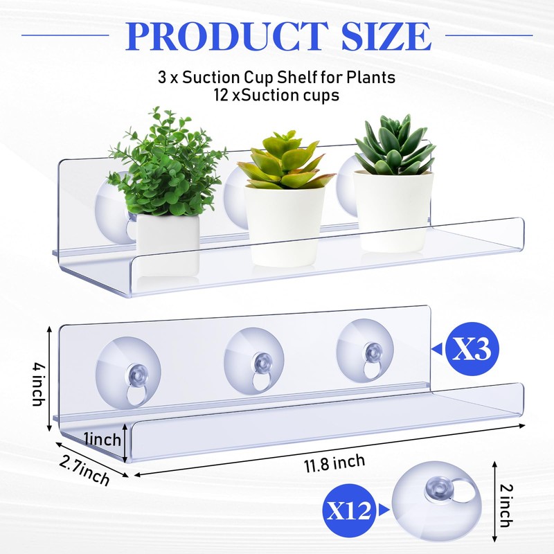 Reallnaive 3 Pack 12 Inch Window Suction Cup Shelf for