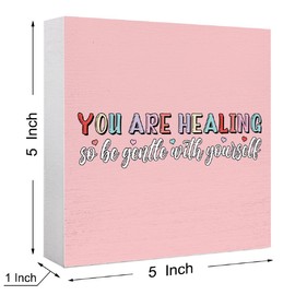 Inspirational Wood Box Sign You are Healing So Be Gentle with yourself Wooden Block Signs Mental Health Desk Décor for Home Office Bedroom Table Décor, Cheer Up Gifts for Women Girl Friend