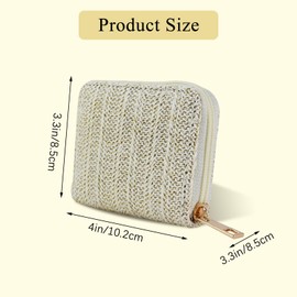 Energather Small Womens Wallets, Straw Small Wallet for Women and Girls, Compact Women Small Credit Card Holder with Zippers for Shopping, Dating, Travelling, Walking (Beige)