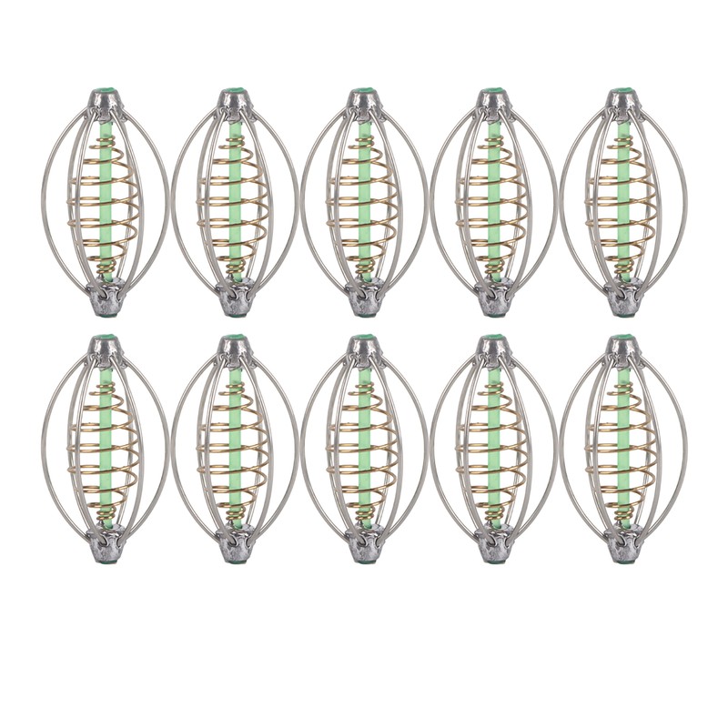 10PCS Stainless Steel Spring Fishing Feeder Bait Cage Holder Tackle