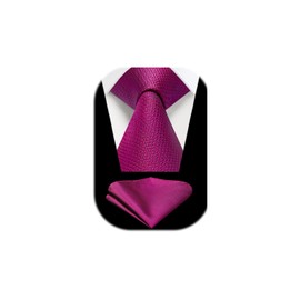 Enlision Mens Hot Pink Plaid Tie and Pocket Square Set Wedding Formal Business Necktie and Handkerchief