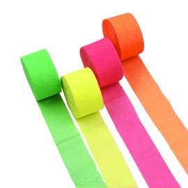 JIHUOO 4 Rolls Neon Crepe Paper Streamers Glow in the Dark Streamers Fluorescent Streamers Neon Birthday Party Backdrop Decorations