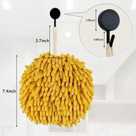 MEET WANT Fuzzy Ball Hand Towel，Two Hanging Hand Towels for Bathroom，Chenille Quick Dry Hand Towels,Strong Absorbent and Quick Drying, Suitable for Kitchen Bathroom (Yellow)