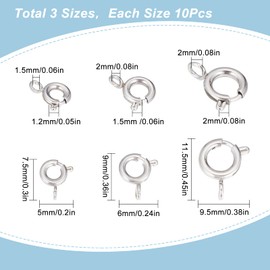 SUNNYCLUE 1 Box 30Pcs 3 Sizes 304 Stainless Steel Spring Clasps Spring Ring Clasp Brecelet Neckalce Link Connectors Close Open Clasp Ring Round Clasps for Jewelry Making Women Adults DIY Crafts