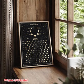 Moon Calendar Lunar 2026 Poster, 12x18 Inches Unframe Lunar Phases, Moon Light, Zodiac, Celestial Calendar, Moon Tracker, Lunar Cycle Print
