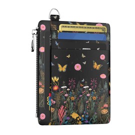 Hancynir Slim Wallet Women Credit Card Holder Butterfly Flowers Night RFID Small Mini Card Case Front Pocket PU Leather Thin Travel Zipper Coin Cash ID Window Girls Wallet Gifts