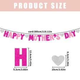 Mothers Day Decorations,Happy Mother's Banner,Mother Bunting Hanging Pink Decoration,Valentines Love Heart Banners,Mum themed Table Best Romantic Deco Set,for Birthday Party Valentine Anniversary