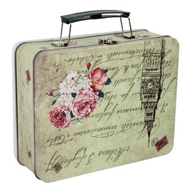 Luwint Tin Storage Box with Handle Small Metal Fun Box Retro Sturdy Tin Box Decorative Keepsake Case with Lid (Tower)