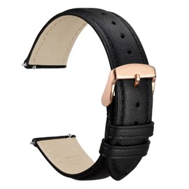 WOCCI 20mm Leather Watch Strap for Women and Men, Quick Release Band, Rose Gold Buckle (Black)