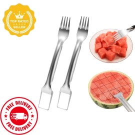 Unbranded 2 in 1 Watermelon Slicer and Fork Set, Stainless Steel Fruit Cutter Tool, 2 Pack