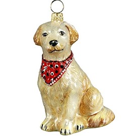 Joy to the World Collectibles European Blown Glass Pet Ornament, Golden Retriever with Bandana