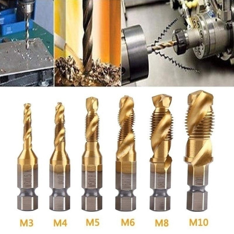 6 Pack Metric Thread M3-M10 Titanium Coated Combination Drill Tap