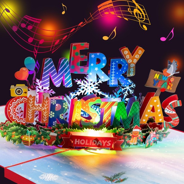 3D Pop Up Christmas Card with Music & Lights -