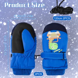 Fanshiontide 2 Pairs Kids Ski Gloves, Kids Waterproof Gloves Boys Girls Cold Weather Mittens Cute Winter Gloves Dinosaur Snow Ski cycling Gloves for 5~10 Years Old Kids Boys Girls Outdoor Activities
