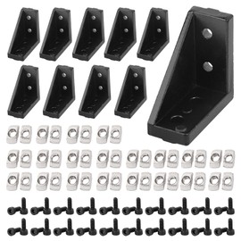 2040 Aluminum Profile Connector Set,10pcs Corner Bracket + 40pcs 20 Series M4 T Nuts + 40pcs M4x10mm Hexagon Socket Bolt with Wrench(Black)
